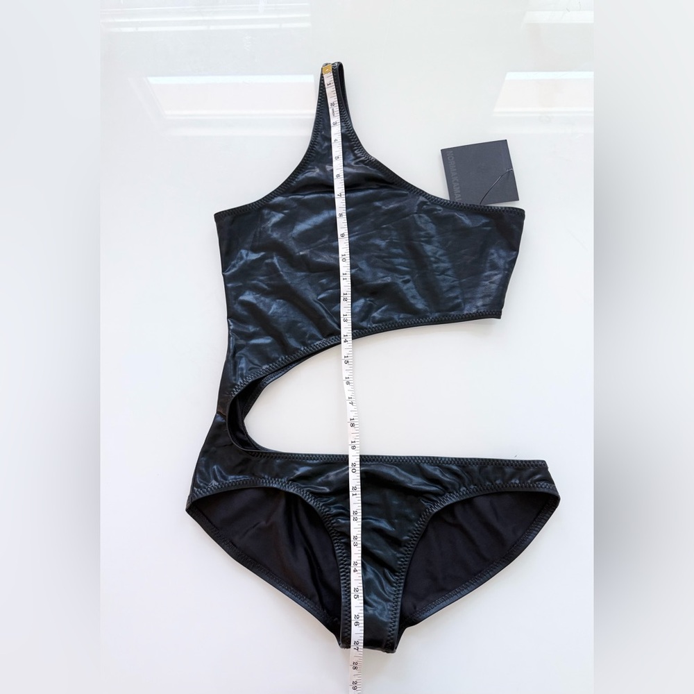 NWT Norma Kamali Shane Cutout One Piece Swimsuit Shiny Black Size L - Picture 7 of 8